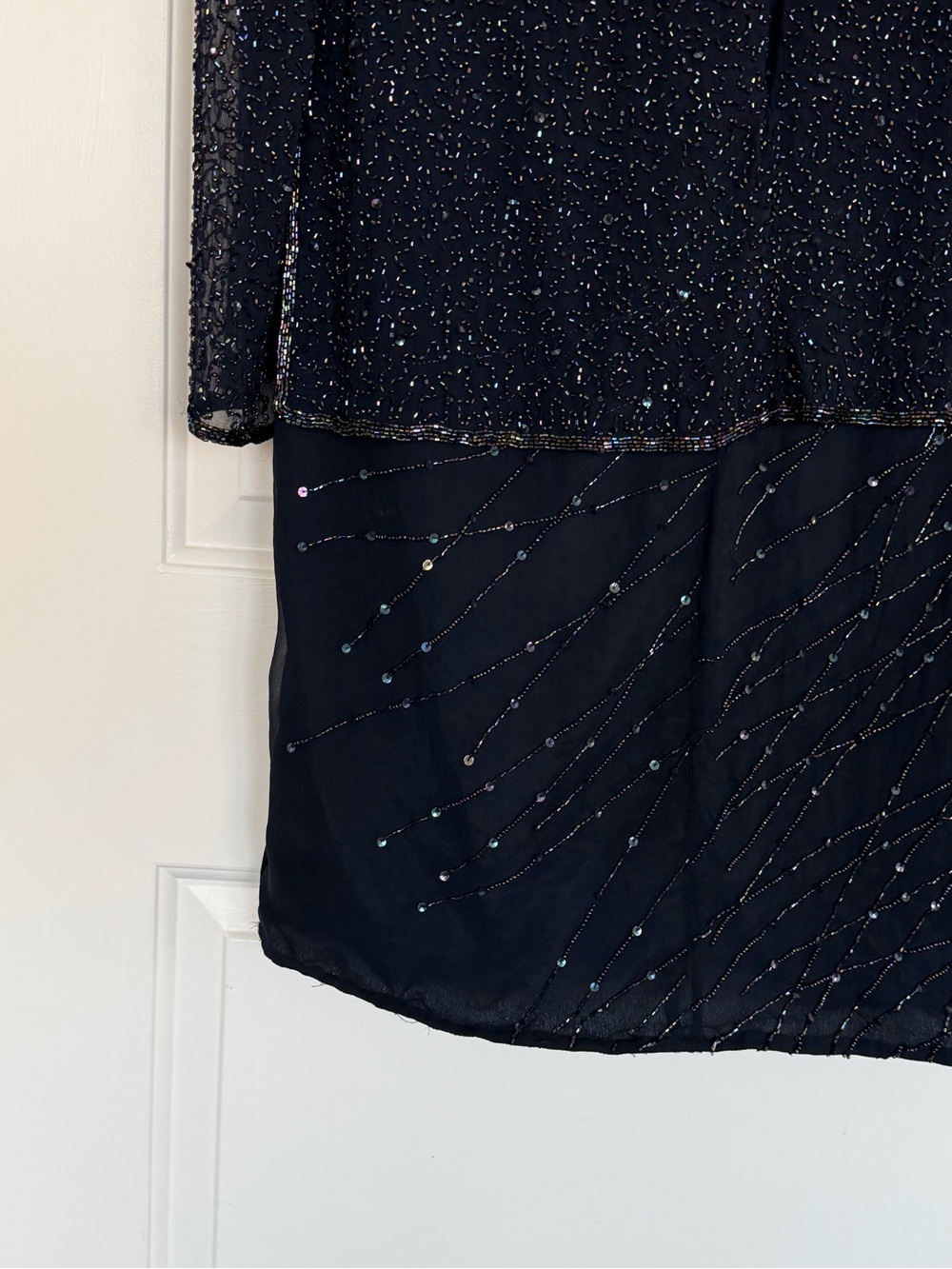 Adrianna Papell 100% Silk Vintage Blue Beaded Iridescent Party Formal Sheer 16 - Picture 9 of 12